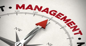 Red arrow of a compass pointing to Management concept (3D Rendering)